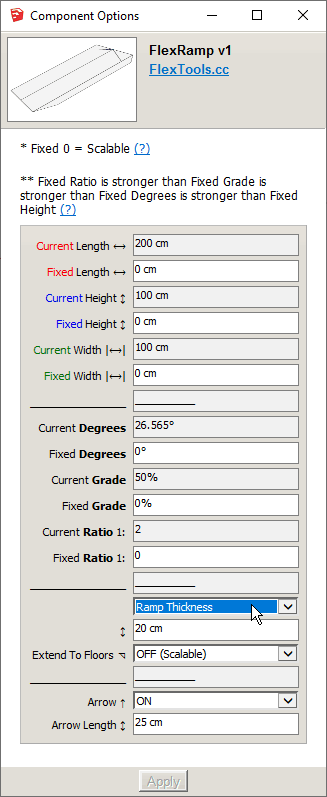 FlexRamp Component Options Ramp Thickness