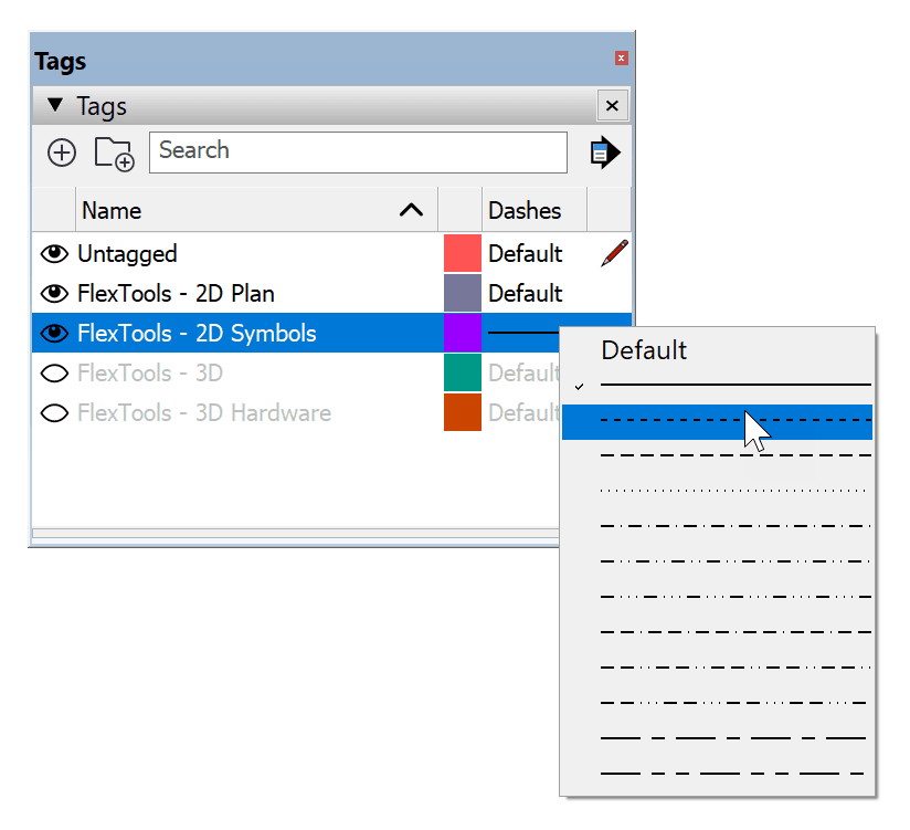 Assigning dashed lines to Sketchup tags