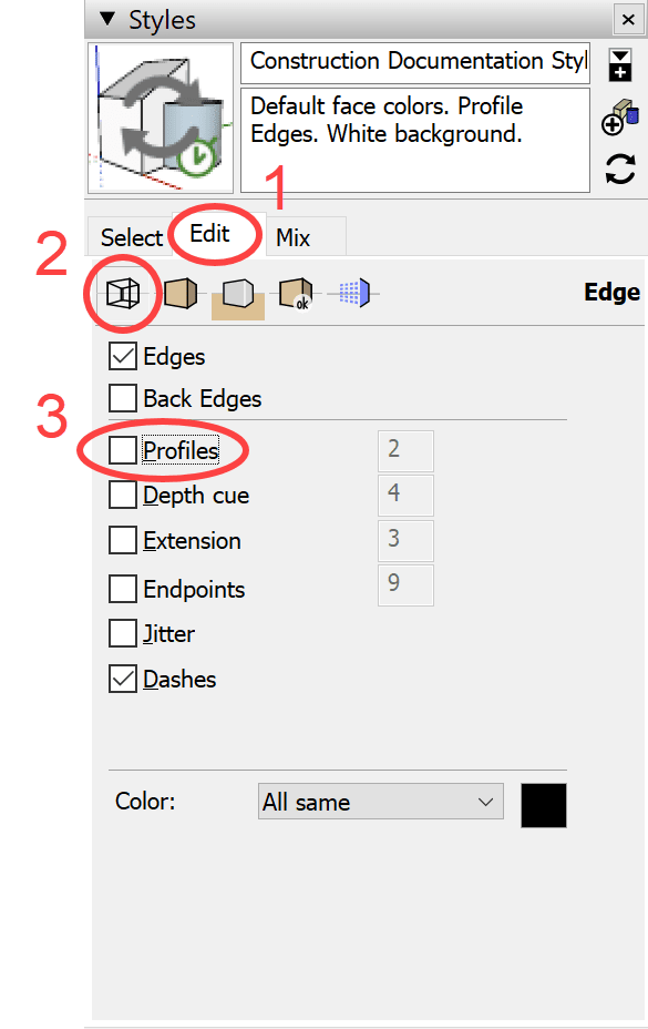 Setting profile lines to OFF