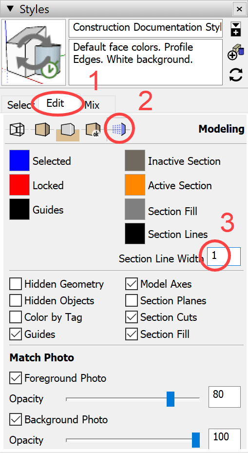 Setting section line width to 1