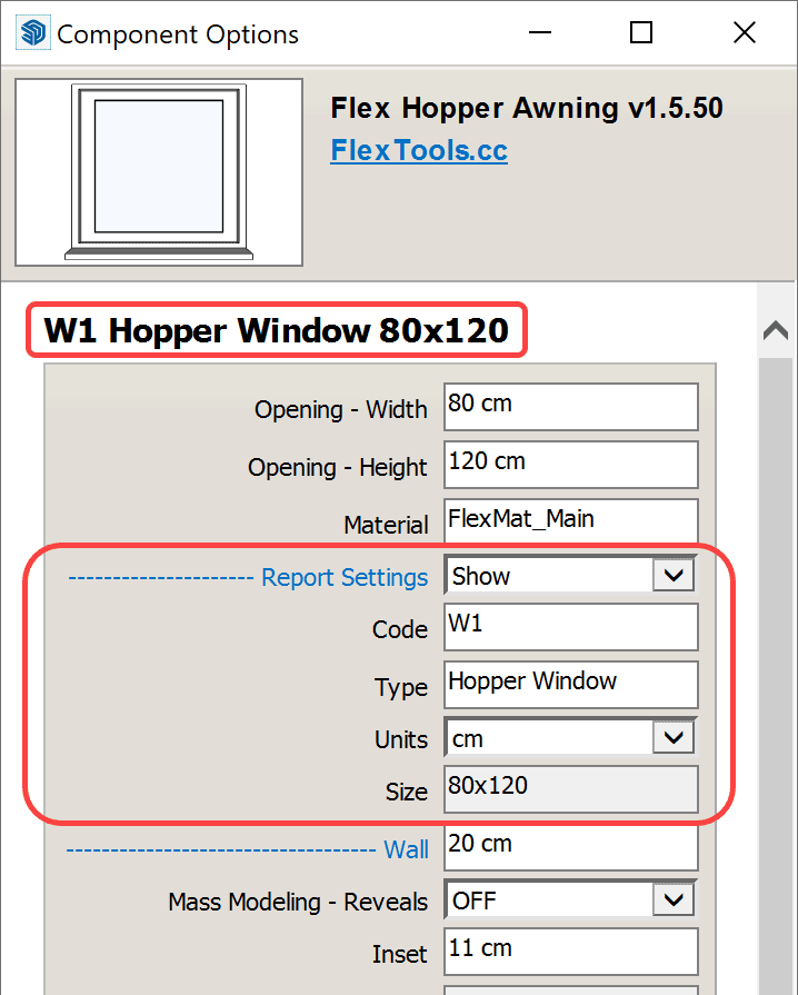 Report Settings for Sketchup Generate Report