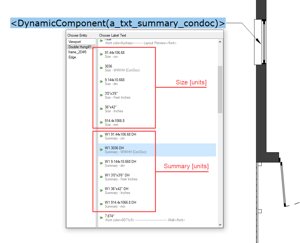 Choose Size and Summary attributes in your preferred units