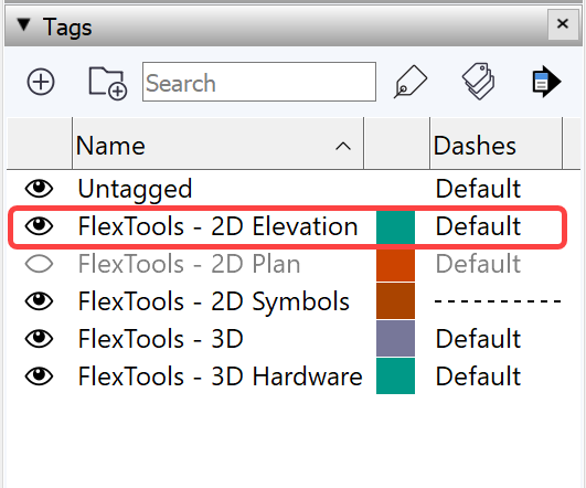 Switch 2D elevation tag ON from Tags