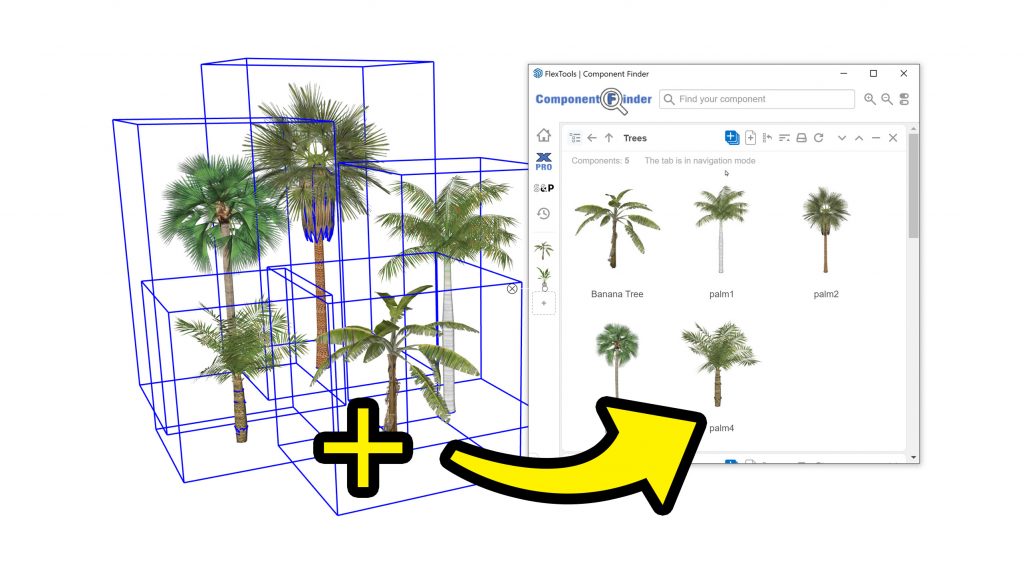 Example image showing the exporting of palm trees into Component Finder in one click