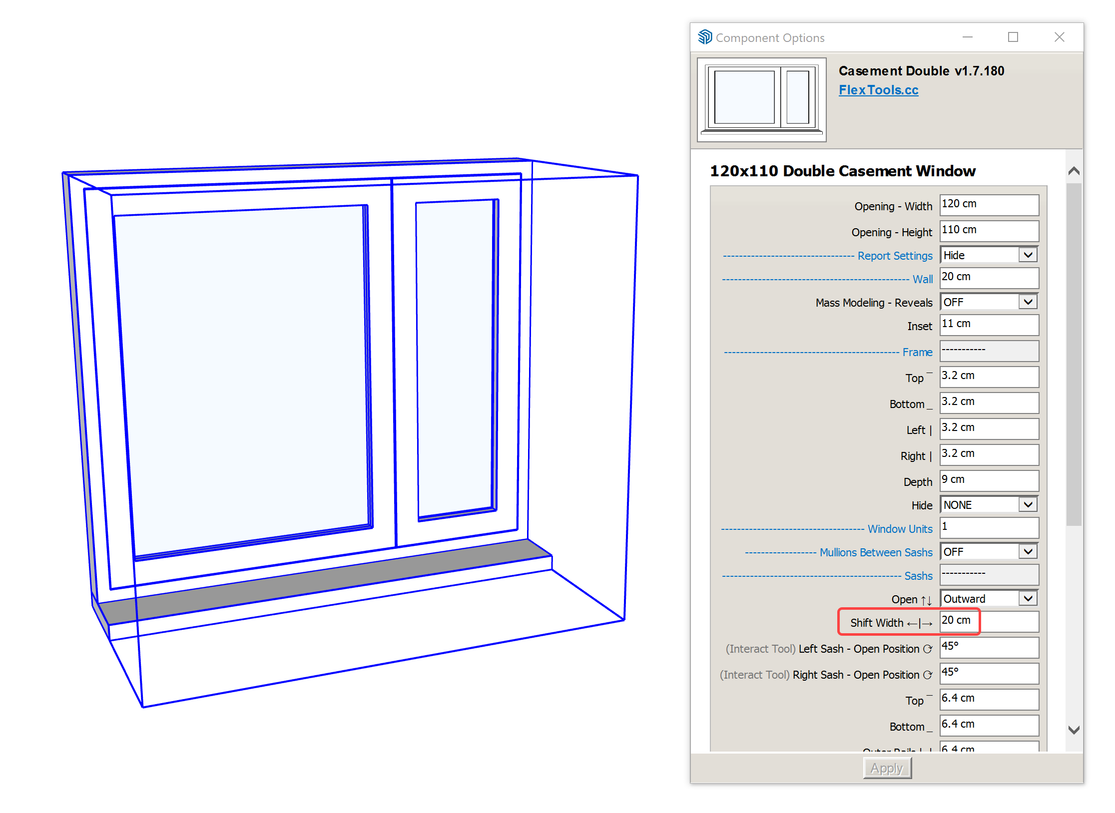 Window sashs can be made unequal in size with the Shift Width setting.