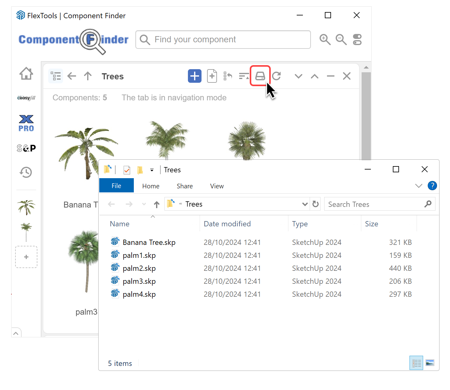 Reach the components folder in Windows Explorer or in Mac Finder with one click